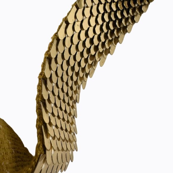 Vintage Metallic Gold Fish Scale Belt Lg-1X Slinky Stretch Oval Buckle 70s Disco - Picture 5 of 9